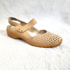 Rieker Cut Out Mules Mary Janes Shoes Laser Cut Beige Straps Casual Spring